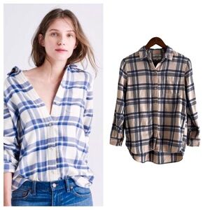 Madewell Flannel Classic Ex-Boyfriend Plaid Long Sleeve Shirt Size Small